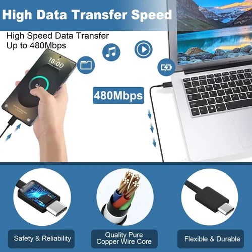 Vista 7 de Cargador súper rápido tipo C, bloque de cargador de pared rápido USB C de 25 W y cable de carga rápida súper largo de 8 pies para Samsung Galaxy