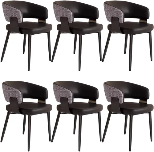 Vista 10 de YVYKFZD Juego de sillas de comedor, silla de comedor con patas de metal y respaldo curvo, sillas de cocina tapizadas de cuero, reposabrazos, silla