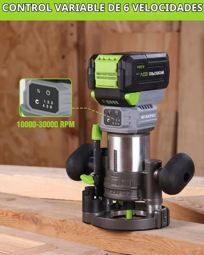 Vista 6 de WORKPRO Herramienta de perfilado compacta inalámbrica de 20 V, perfiladora de madera con 6 velocidades variables de hasta 30,000 RPM para biselado