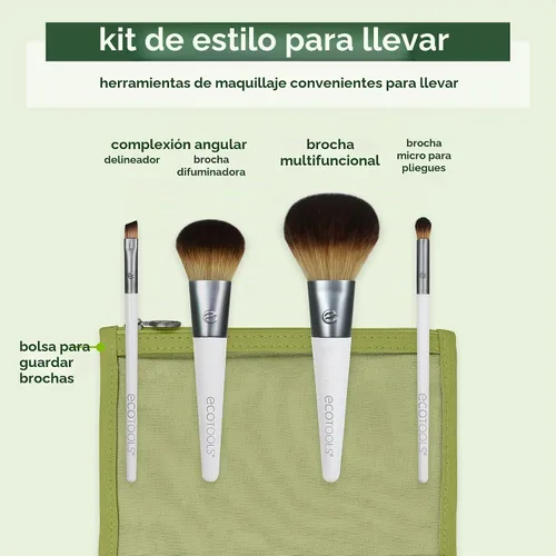 Vista 2 de EcoTools Kit de brochas de maquillaje para llevar, juego de brochas aptas para viajes, prácticas herramientas de maquillaje para polvos, rubor