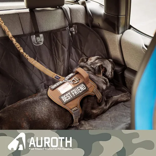 Vista 5 de AUROTH Correa elástica resistente para perros de razas grandes, sin tirones para absorción de golpes con cinturón de seguridad del automóvil, 2 asas