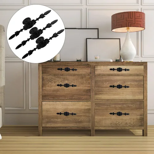 Vista 6 de WMYCONGCONG 12 pomos de gabinete de cocina de 6.5 pulgadas, tiradores de cajón negros vintage con placa, manijas antiguas para muebles, armario