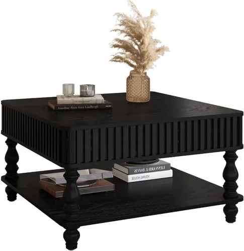 Vista 8 de Mesa de centro cuadrada de 31.5 pulgadas con tapa elevable y almacenamiento, mesas de centro modernas acanaladas con tapa elevable, mesa central