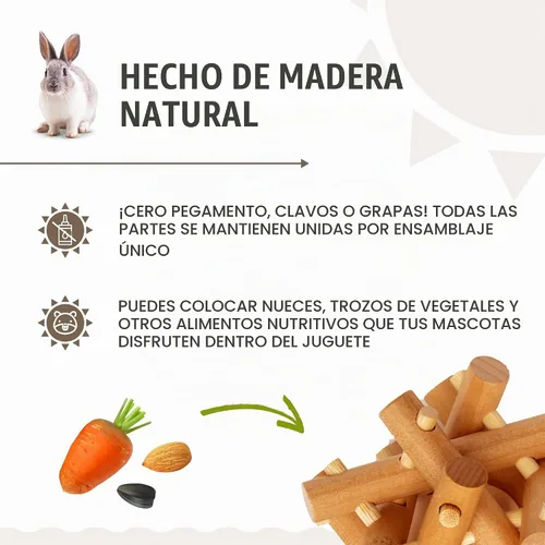 Vista 2 de Juguete masticable de madera para animales pequeños, madera natural para conejo, cobaya, conejito, chinchilla (incoloro)