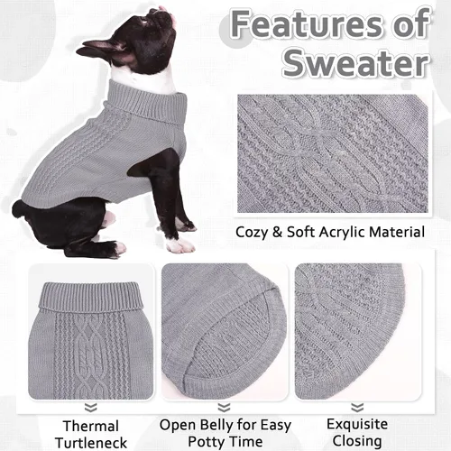 Vista 2 de DENTRUN Suéter para perros pequeños, cachorro de cuello alto para clima frío, ropa clásica de invierno cálida para perro, suéter para perrito