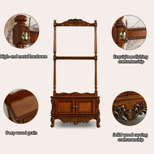 Vista 3 de Perchero de madera maciza, perchero de pie para colgar camisas, chaquetas (marrón)