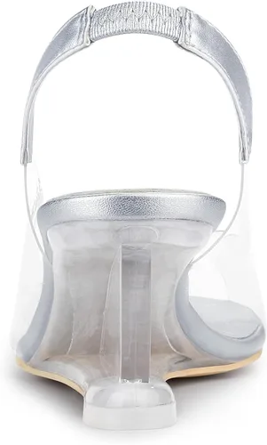 Vista 4 de Allegra K Tacones transparentes con punta abierta y diamantes de imitación para mujer