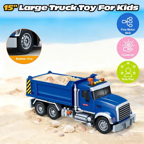 Vista 4 de Bstoyder Juguetes para niños de 3, 4, 5, 6, 7, 8 años, camión volquete grande con luces, sonidos, camión de fricción azul para niños y niñas