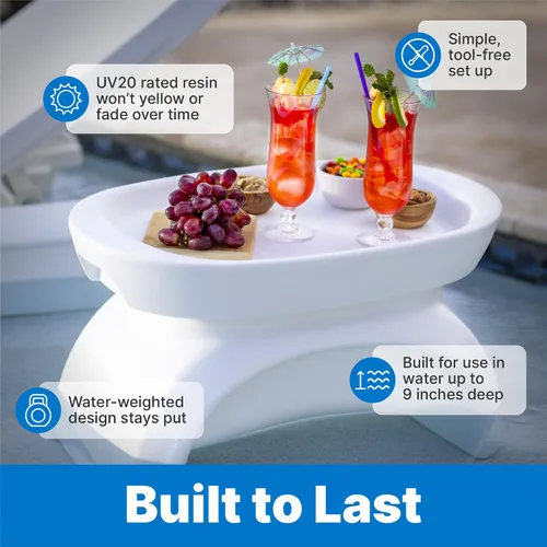 Vista 4 de Step2 Vero - Mesa auxiliar con bandeja para servir, muebles de patio impermeables para exteriores e interiores, uso en piscinas de hasta 9 pulgadas