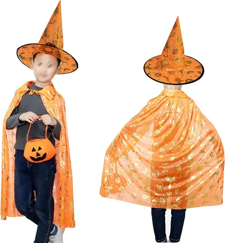 Vista 2 de AWOCAN Disfraz de bruja de Halloween de longitud completa con capa y sombrero de bruja unisex
