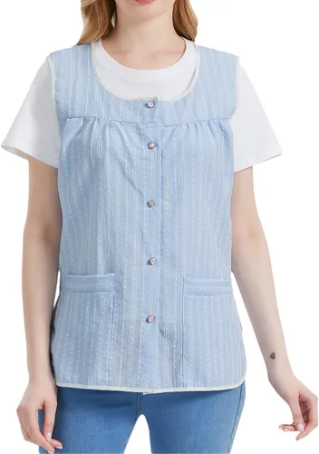 Vista 8 de Nanxson Delantales de Cobre para Mujeres con Bolsillos Delantal con Botones para Cocinar Chef Cocina CF3152 Azul