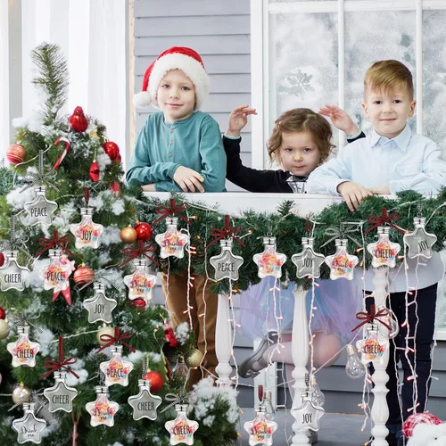 Vista 5 de Kajaia 12 bolas de alcohol de Navidad rellenables para árbol de Navidad con calcomanías de cinta a cuadros de búfalo, adornos de plástico