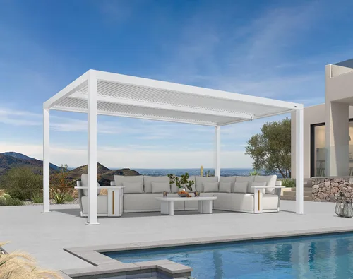 Vista 44 de PURPLE LEAF - Pérgola al aire libre con listones 10 x 12 pies de aluminio blanco con toldo rígido moderno y ajustable para patio, jardín