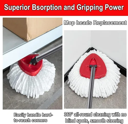 Vista 9 de 4 piezas de cabezal de repuesto para fregona giratoria, 100% cabezales de trapeador de microfibra compatibles con fregona giratoria triangular