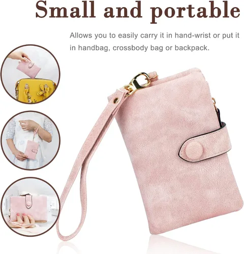 Vista 3 de CONISY Billeteras pequeñas de pulsera para mujer, billetera de cuero plegable RFID con ventana de identificación y cremallera Small, Bifold, RFID