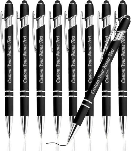 Vista 42 de Bolígrafo personalizado, 1 unidad, bolígrafo personalizado con logotipo de mensaje de nombre comercial grabado, lápiz digital de tinta negra suave