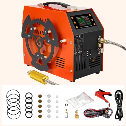 Vista 8 de Compresor de aire PCP 4500 PSI / 30 MPa, motor de 350 W, pantalla LCD, parada automática, sin agua/aceite, adaptador integrado de 600 W, 12 V CC