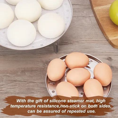 Vista 4 de Rejilla Redonda para Vaporera 1 pieza con Revestimientos de Silicona, Canasta Vaporera de Alimentos de Acero Inoxidable con Soporte Removible