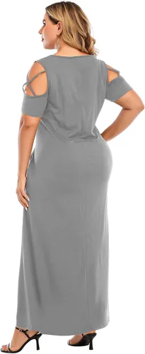Vista 2 de LAPA Women's Plus Size Cold Shoulder Maxi Dress, Short Sleeve Casual Loose Long Dresses with Pockets