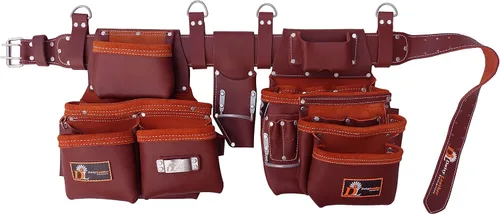 Vista 2 de Cinturón de herramientas de cuero Daisy, PRO-303 cuero premium curtido al aceite con 27 bolsillos, bolsa de herramientas de alta resistencia