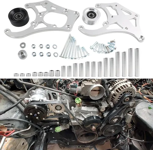 Vista 10 de Kit de Soporte de Compresor AC R4 de Intercambio LS con Tensor Compatible con LSX, LS2 LS3 LS6 LQ4 LQ9 L92 L99 Camiones/SUV Vortec GM R4 Compresor