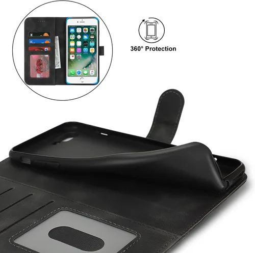 Vista 5 de Funda tipo cartera para iPhone 8 Plus iPhone 7 Plus con tarjetero para iPhone 8 Plus, funda tipo cartera para mujeres y hombres, de piel sintética
