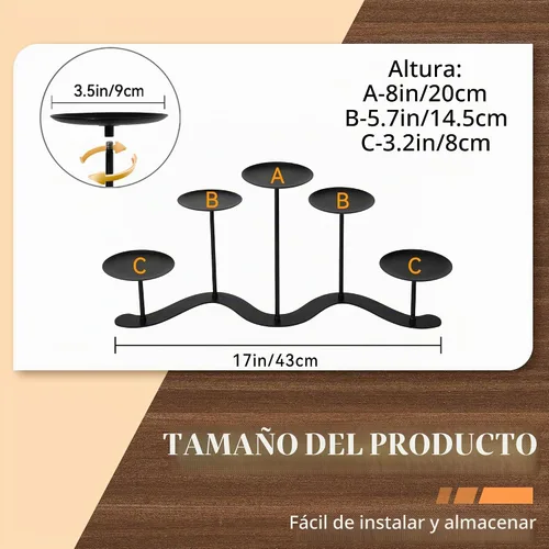 Vista 4 de Candelabro de metal ajustable de 5 pilares, portavelas negro mate Velas A-5