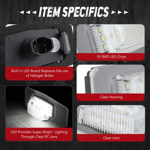 Vista 3 de Par de luces LED para placa de matrícula Compatible con 99-03 Protégé / 02-03 Protege5 / 99-05 Miata MX-5, YL8Z13550AA NC1051270BL, NVL-LPL-009