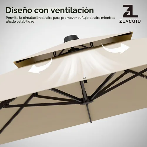 Vista 6 de Sombrilla voladiza para patio, 9 x 12 pies, sombrilla giratoria Beige