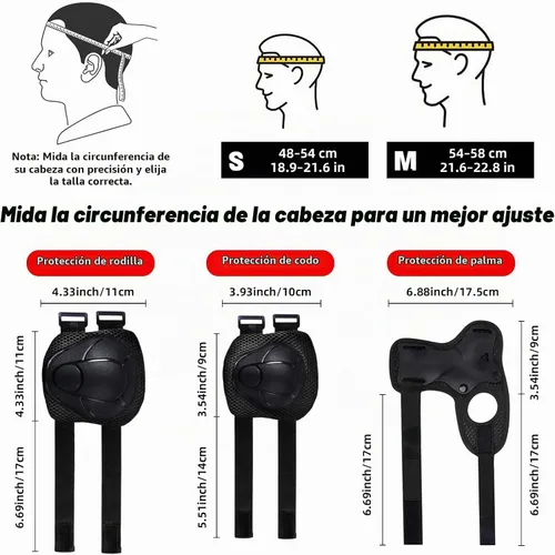 Vista 4 de Casco de bicicleta para niños de edades 2-14, casco de seguridad ajustable para niños pequeños con juego de equipo de protección, cascos para Negro