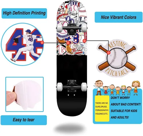 Vista 5 de JOICEE 50 calcomanías de béisbol, tatuajes de béisbol de vinilo impermeables para niños, adolescentes, niños y adultos, calcomanías deportivas