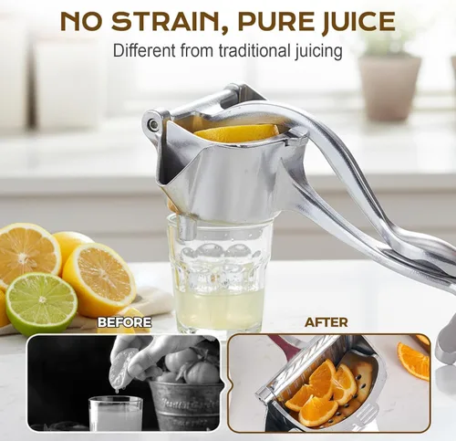 Vista 3 de Exprimidor manual, exprimidor de limón y prensa de cítricos, extractor de jugo de fruta fresca de aleación de aluminio, agarre ergonómico