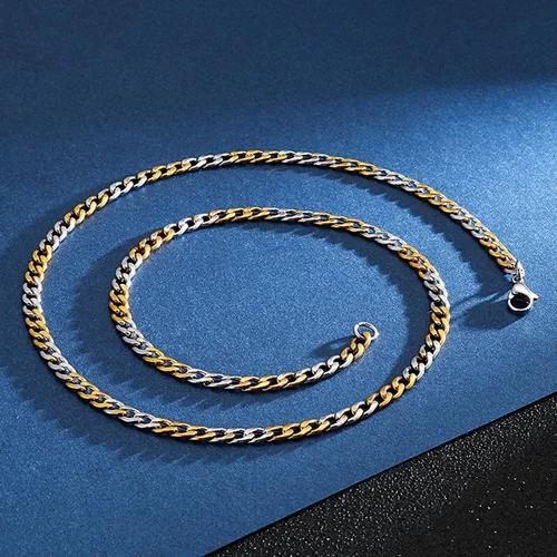 Vista 7 de Fahonie Collar de cadena cubana de acero inoxidable 316L para mujeres y hombres, 345670.394in de ancho, 182022242628 pulgadas de largo