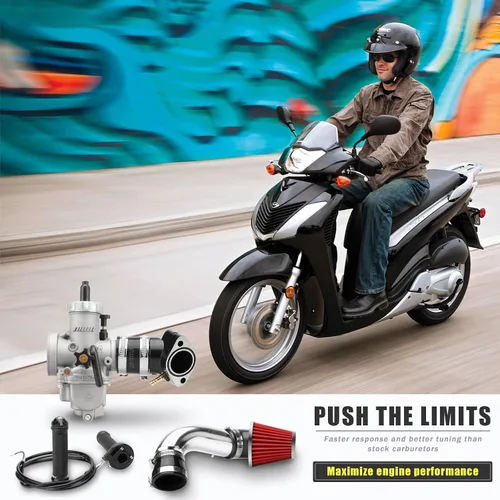 Vista 6 de NIBBI Kit de carburador de 28 mm - Carburador PE28 GY6 tubo curvo de 185 mm línea de acelerador manillar adecuado para motor GY6 patinete 150CC-250CC