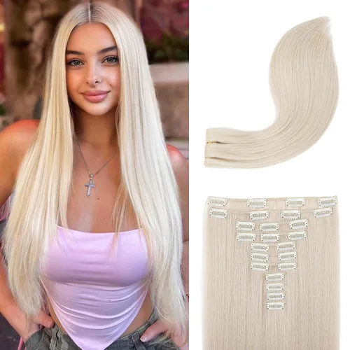 Vista 12 de REECHO Extensiones de cabello, 11 piezas de extensiones de cabello con clip de 24 pulgadas de largo, lacio, HE005, extensiones sintéticas naturales