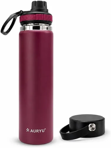 Vista 9 de Botella de agua negra de acero inoxidable de triple pared de 24 onzas, a prueba de fugas, termo sin BPA, con tapa de boquilla adicional, frasco