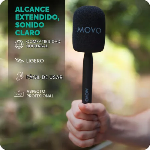 Vista 5 de Movo WMX-HM - Mango de micrófono inalámbrico para entrevistas, adaptador de mano para DJI Mic, RODE Wireless GO y más, incluye bandera de micrófono