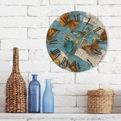 Vista 3 de old Newspaper Butterflies Retro Blue 10 Inch Round bathroom wall clock non ticking Deco for Hotel Kitchen reloj de pared para cocina