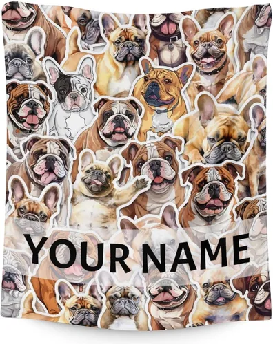 Vista 17 de Manta personalizada de bulldog francés con texto y nombre, 30 x 40 pulgadas, manta de franela suave, cálida, ligera y acogedora, regalo para amantes