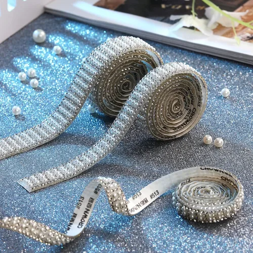 Vista 7 de Outus 3 rollos de calcomanías de perlas, cinta autoadhesiva con diamantes de imitación, tiras de cinta de cristal, para manualidades, boda