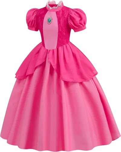 Vista 2 de Disfraz de princesa melocotón, vestido de princesa melocotón, vestidos de princesa para niñas, disfraces de Halloween para niñas