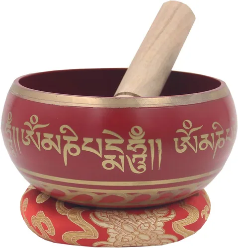 Vista 6 de DharmaObjects Juego completo de cuenco tibetano de meditación Om Mani Padme Hum (XL, verde)