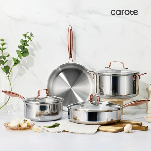 Vista 9 de CAROTE Juego de utensilios de cocina de acero inoxidable de tres capas, juego de ollas y sartenes, juego de cocina de inducción no tóxica, colección