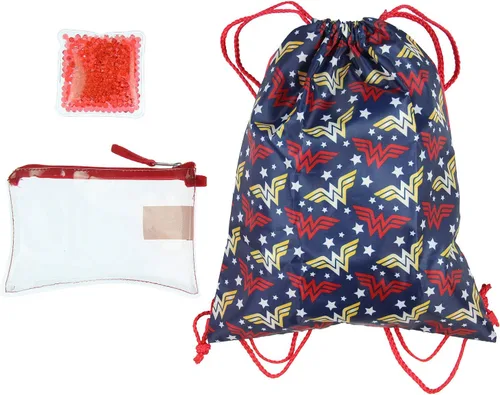 Vista 3 de DC Comics Wonder Woman mochila para almuerzo, estuche para lápices, cordón, juego de 5 piezas