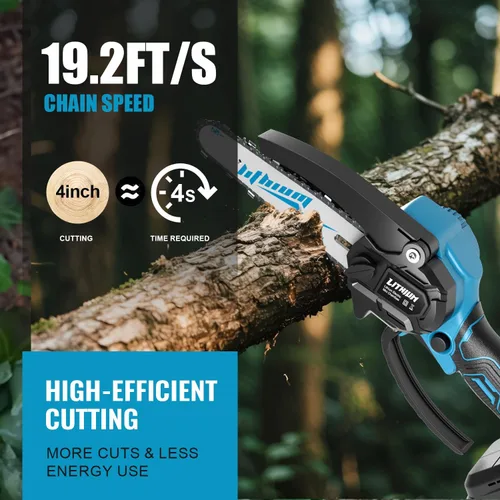 Vista 2 de Motosierra de 6 Pulgadas Mini Motosierra Eléctrica Inalámbrica Alimentada por Batería, Motosierra de Mano para Recortar Madera/Árboles, Herramientas
