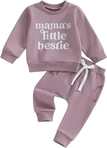 Vista 12 de Ropa para bebé y niña, sudadera de manga larga con estampado de letras y pantalones jogger elásticos recién nacidos, conjunto de otoño e invierno