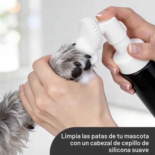 Vista 4 de Botella de espuma de 2 onzas con cepillo, botella de detergente vacía para patas limpias con cepillo limpiador sin enjuague, pequeños dispensadores