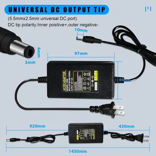Vista 5 de YM E-Bright 12V 5A Fuente de alimentación DC/AC Adaptador de corriente Convertidor 5 Amp Transformador 100V -240V AC a 12V DC para luz de tira LED