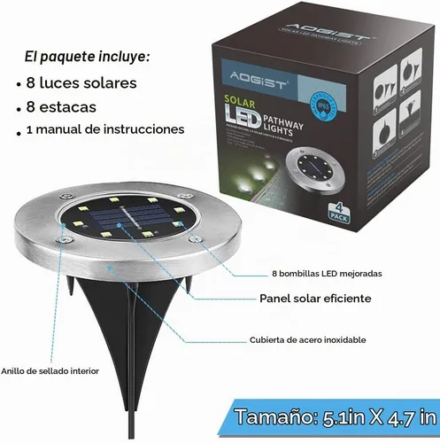 Vista 2 de Aogist Luces solares de suelo, luces LED de disco de jardín, iluminación de paisaje al aire libre para césped, patio, camino, terraza, pasarela