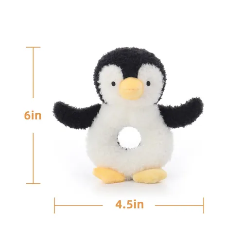 Vista 6 de Apricot Lamb Baby Lovey - Juguete suave de sonajero de pingüino, animal de peluche para recién nacido, suave de más de 0 meses